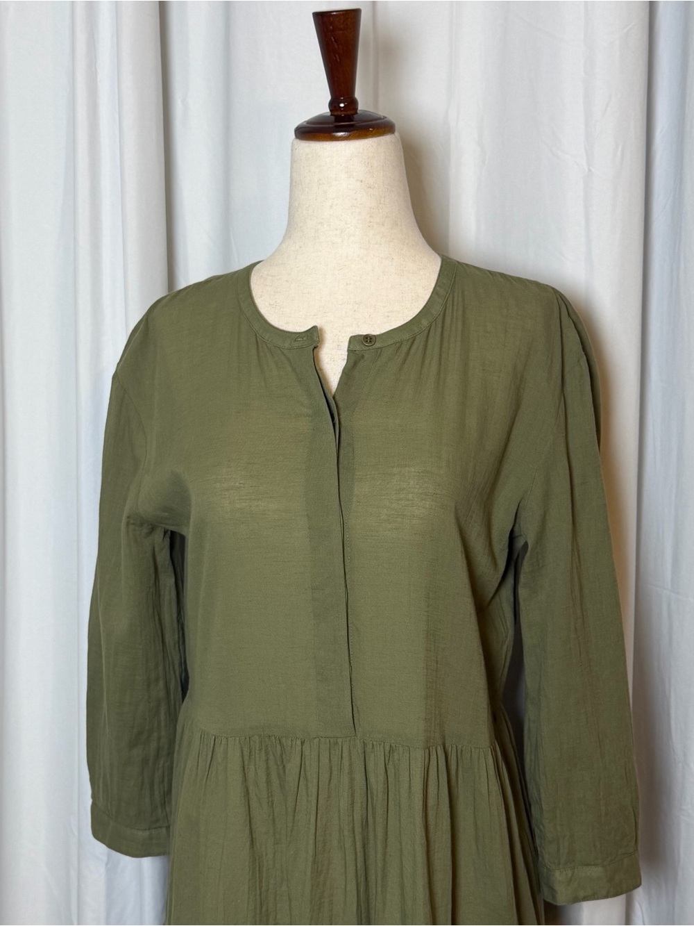 Jenni Kayne James Tiered Dress XS Moss Green Cotton Linen Midi A-Line - Picture 5 of 13